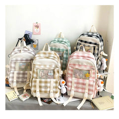 Girls Plaid Nylon Laptop Backpack Large Capacity School Bag