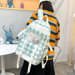 Girls Plaid Nylon Laptop Backpack Large Capacity School Bag