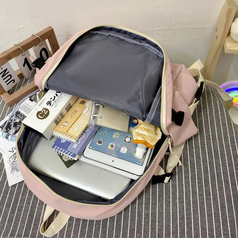Teen Girls School Backpack Soft Nylon Bookbags Multi-Pocket Student Laptop Bag