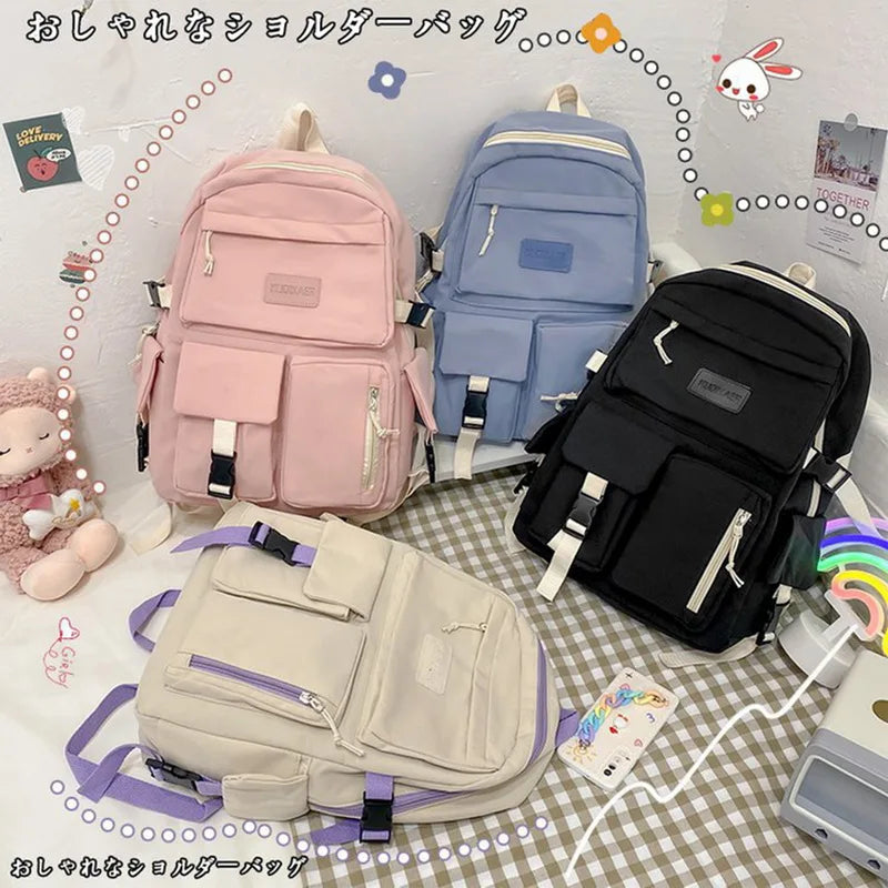 Teen Girls School Backpack Soft Nylon Bookbags Multi-Pocket Student Laptop Bag