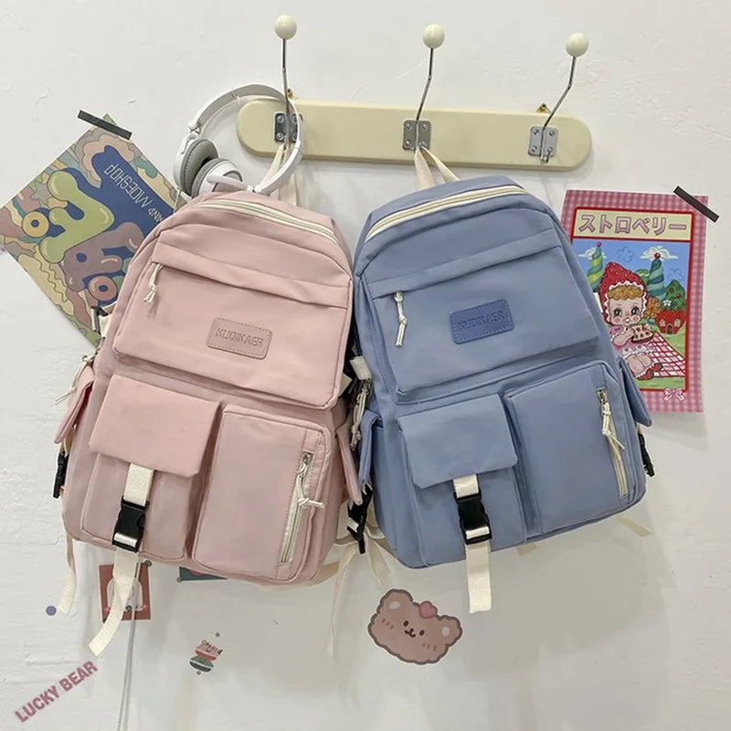 Teen Girls School Backpack Soft Nylon Bookbags Multi-Pocket Student Laptop Bag