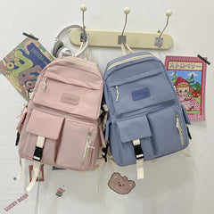 Teen Girls School Backpack Soft Nylon Bookbags Multi-Pocket Student Laptop Bag