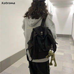Solid Large Capacity Women College Book Bag Travel Rucksack