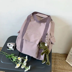 Solid Large Capacity Women College Book Bag Travel Rucksack