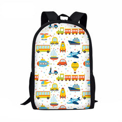 Boys Cartoon Car Airplane Pattern Backpack Schoolbag