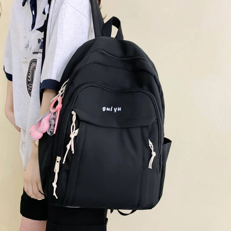 Nylon School Bookbag with Pendant for Teen College Large Capacity