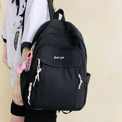 Nylon School Bookbag with Pendant for Teen College Large Capacity