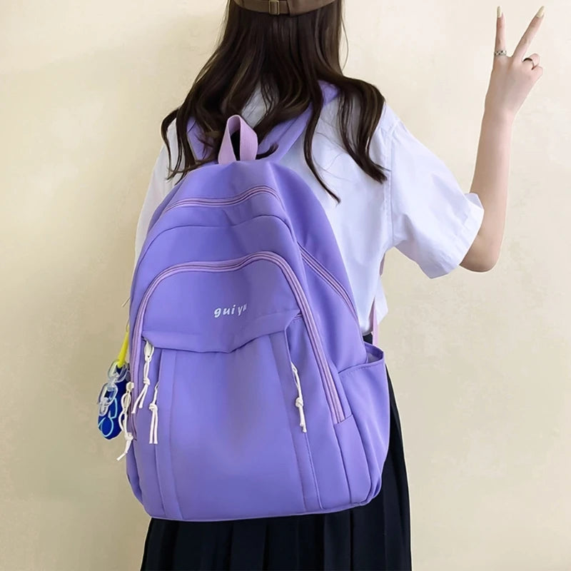 Nylon School Bookbag with Pendant for Teen College Large Capacity