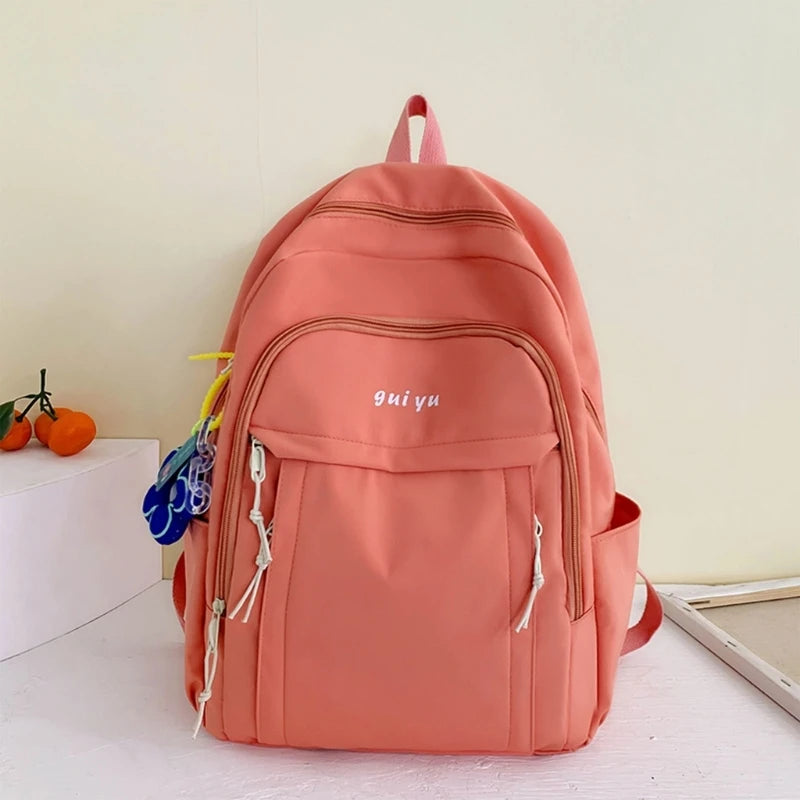 Nylon School Bookbag with Pendant for Teen College Large Capacity