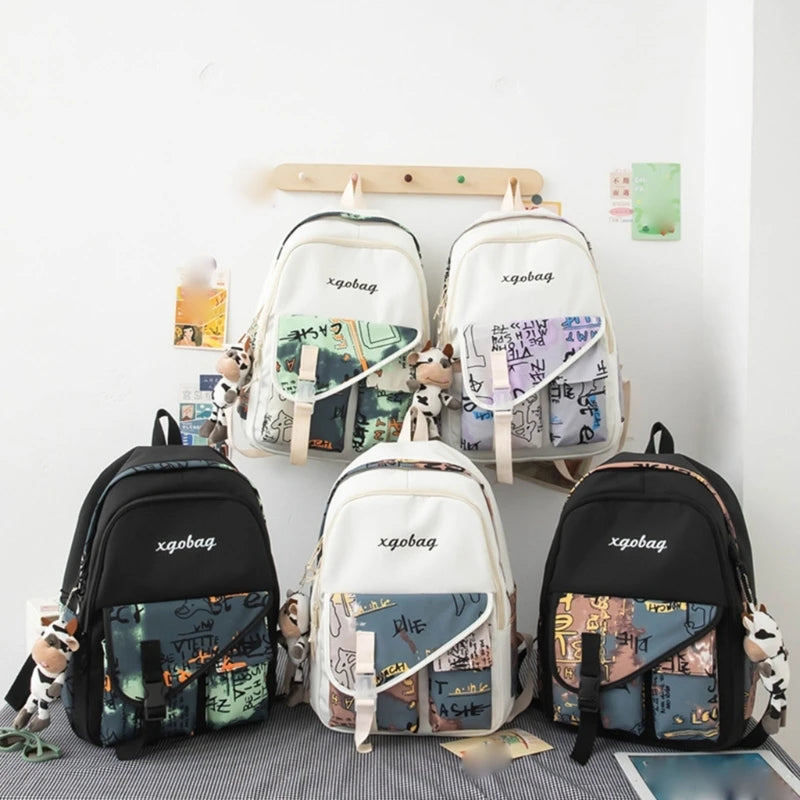 Nylon Backpack for Teen Girl College Large Capacity Schoolbag