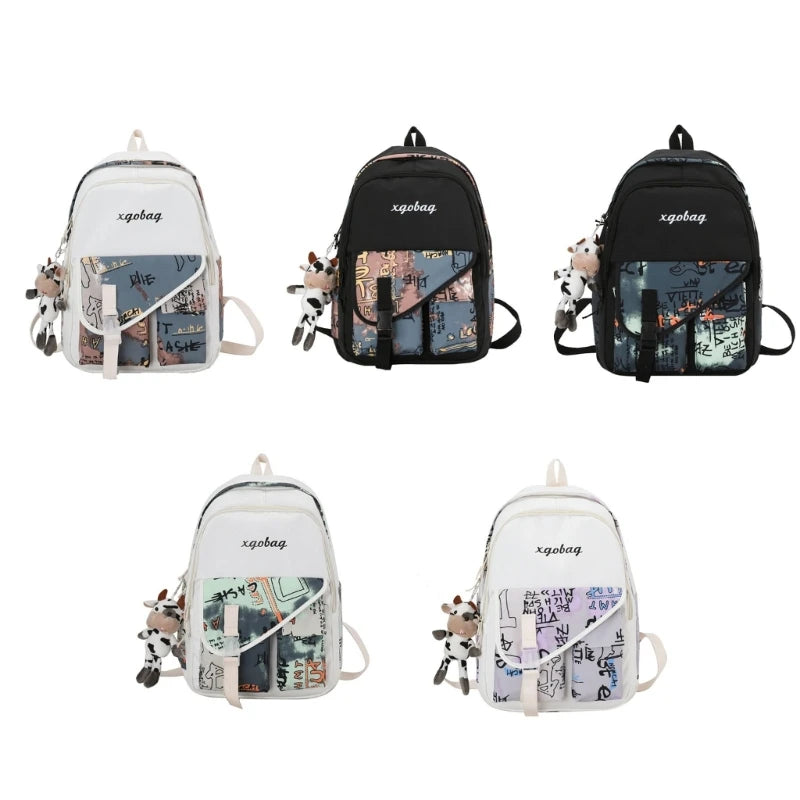 Nylon Backpack for Teen Girl College Large Capacity Schoolbag