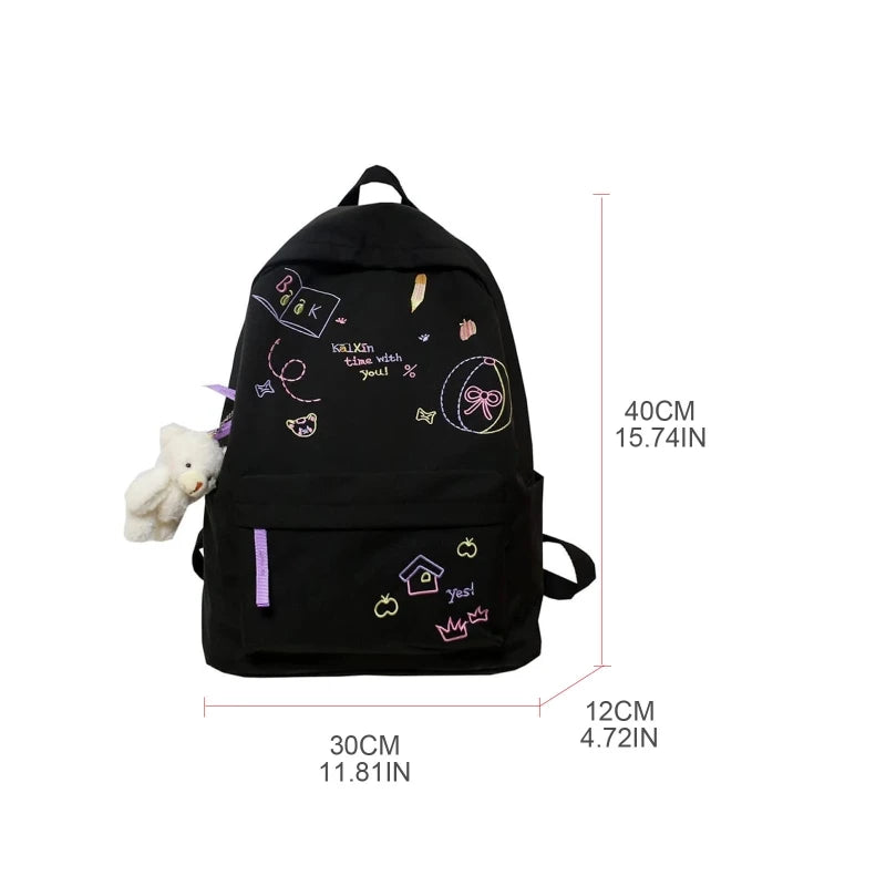Nylon Backpack for Teen Girl College Large Capacity Schoolbag