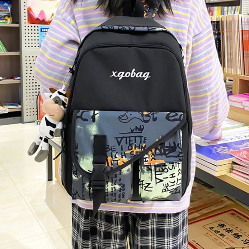 Nylon Backpack for Teen Girl College Large Capacity Schoolbag