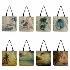 School Teacher Gift Storage Bag Eco-Friendly Beach Landscape Print Tote Bag