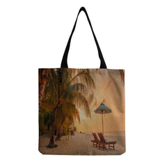 School Teacher Gift Storage Bag Eco-Friendly Beach Landscape Print Tote Bag