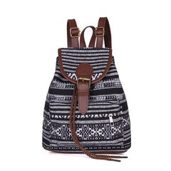 Canvas Ethnic Women's Backpack Drawstring Bucket Bag School Bag