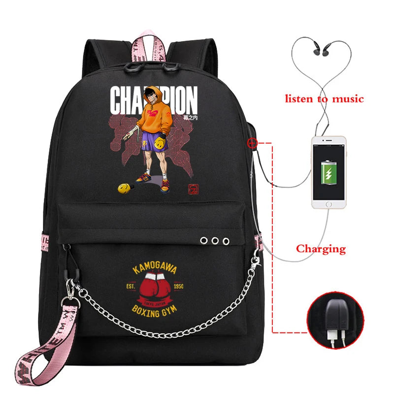 Hajime No Ippo Print Teen Casual Backpack Anime Hajime Bags KGB Unisex