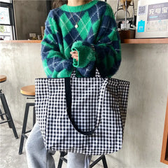 Scottish Pattern Vintage Plaid Female Large Capacity Tote Handbag