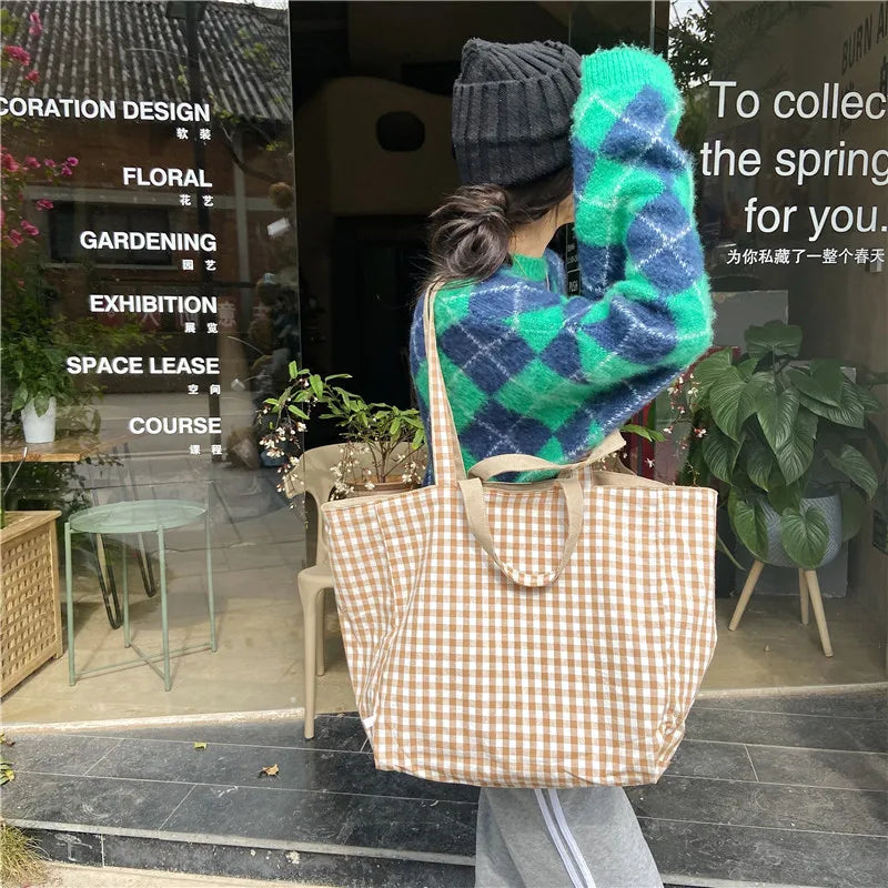 Scottish Pattern Vintage Plaid Female Large Capacity Tote Handbag
