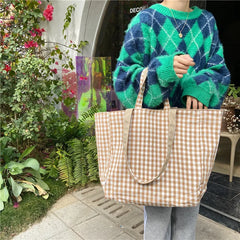 Scottish Pattern Vintage Plaid Female Large Capacity Tote Handbag