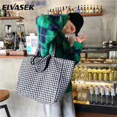Scottish Pattern Vintage Plaid Female Large Capacity Tote Handbag