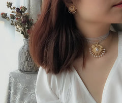 Vintage Antique Pearl Brooch Necklace Set
