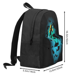 Funny Shark And Diver Backpacks Zip Pockets Men's Women's School Bags
