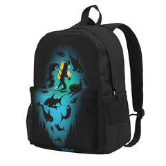 Funny Shark And Diver Backpacks Zip Pockets Men's Women's School Bags