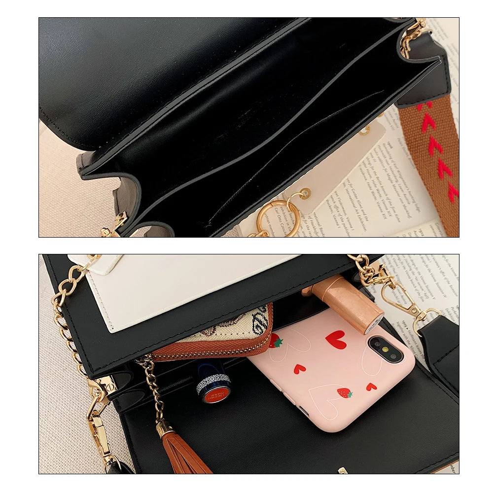 Leather Contrast Crossbody Bag for Women