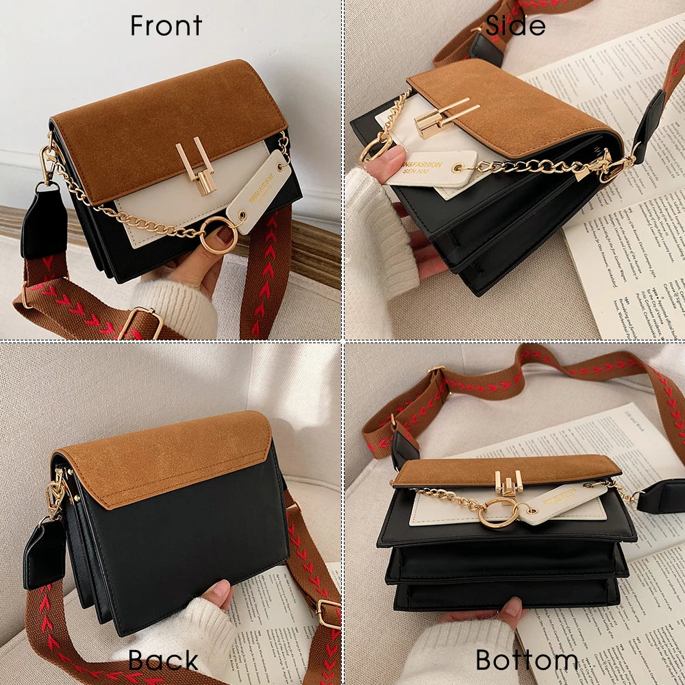Leather Contrast Crossbody Bag for Women