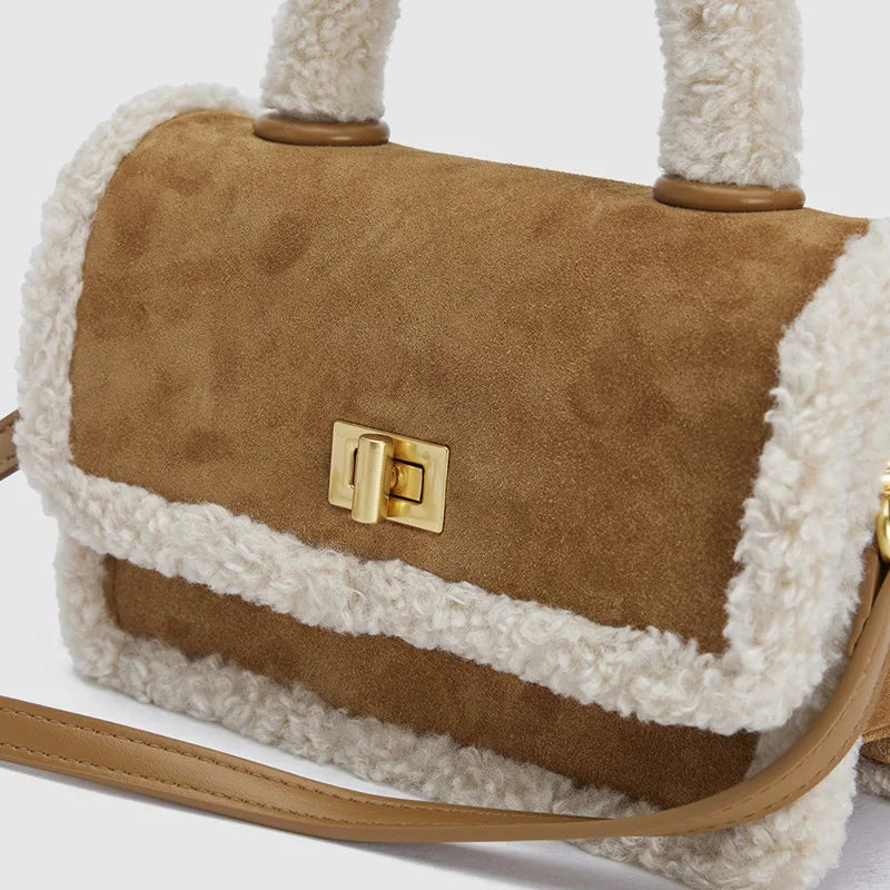 Leather Lambswool Shoulder Bag Patchwork Crossbody Bags for Women