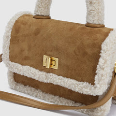 Leather Lambswool Shoulder Bag Patchwork Crossbody Bags for Women