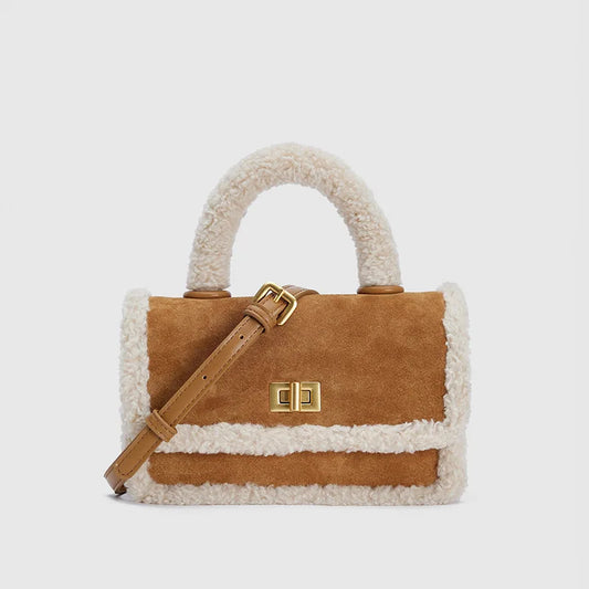 Leather Lambswool Shoulder Bag Patchwork Crossbody Bags for Women
