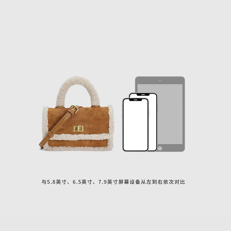 Leather Lambswool Shoulder Bag Patchwork Crossbody Bags for Women