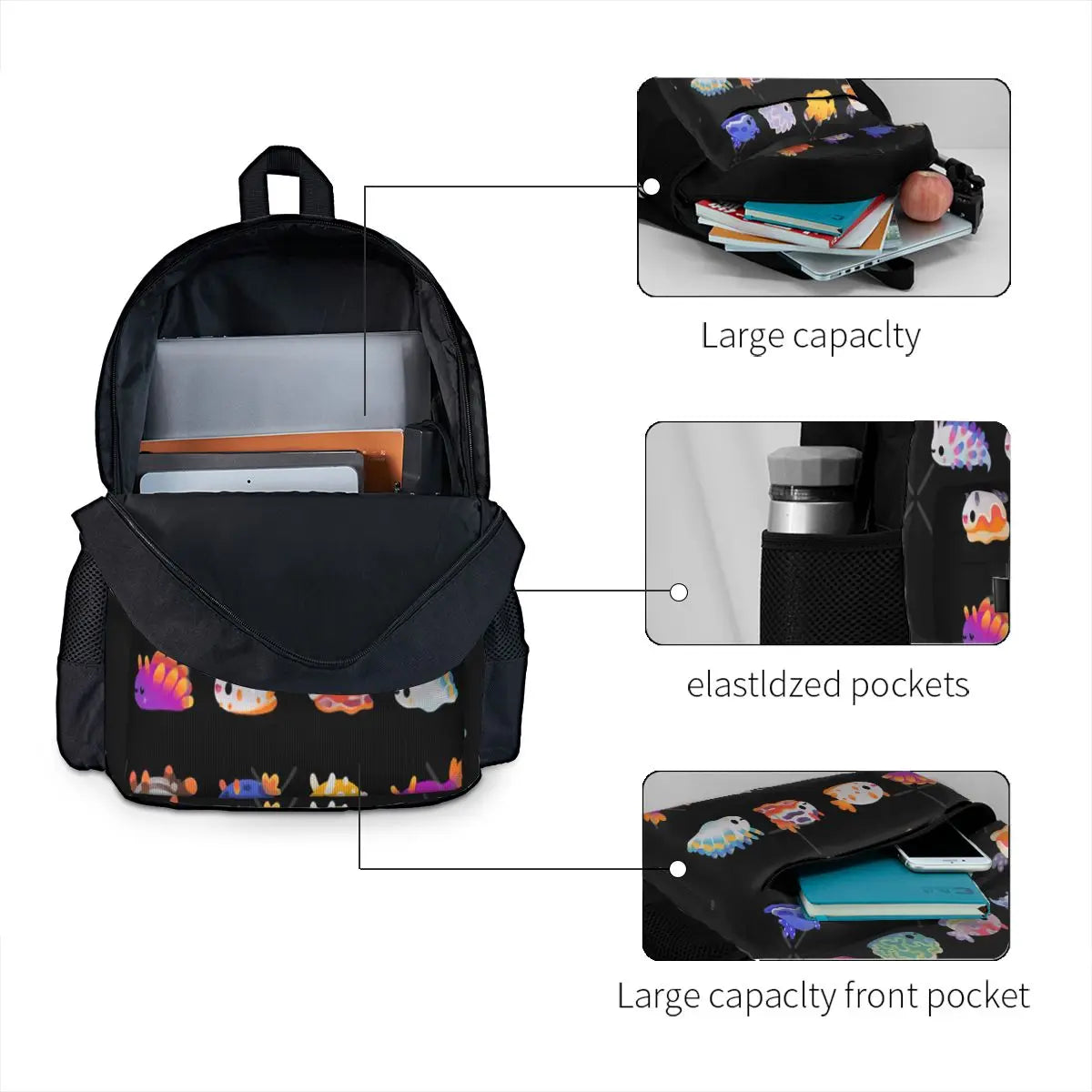 Sea Slug Backpacks Men's School Bags Boys Anime Print Bag Women