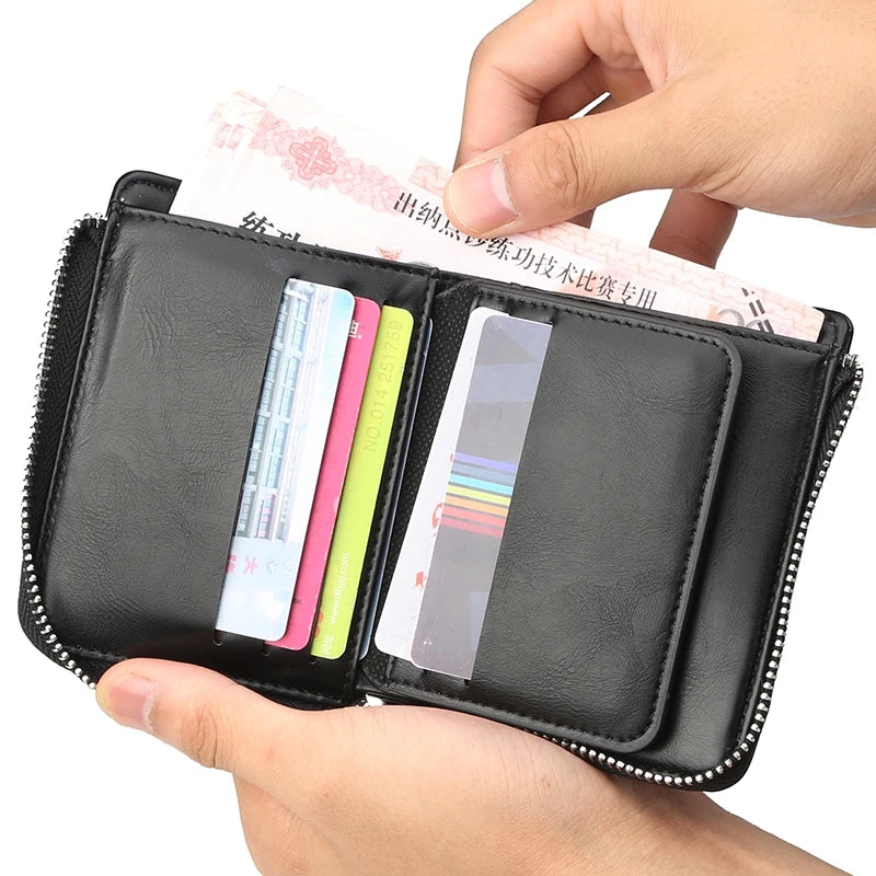 Seagloca Men PU Leather Zipper Wallet Purse Short Male Clutch