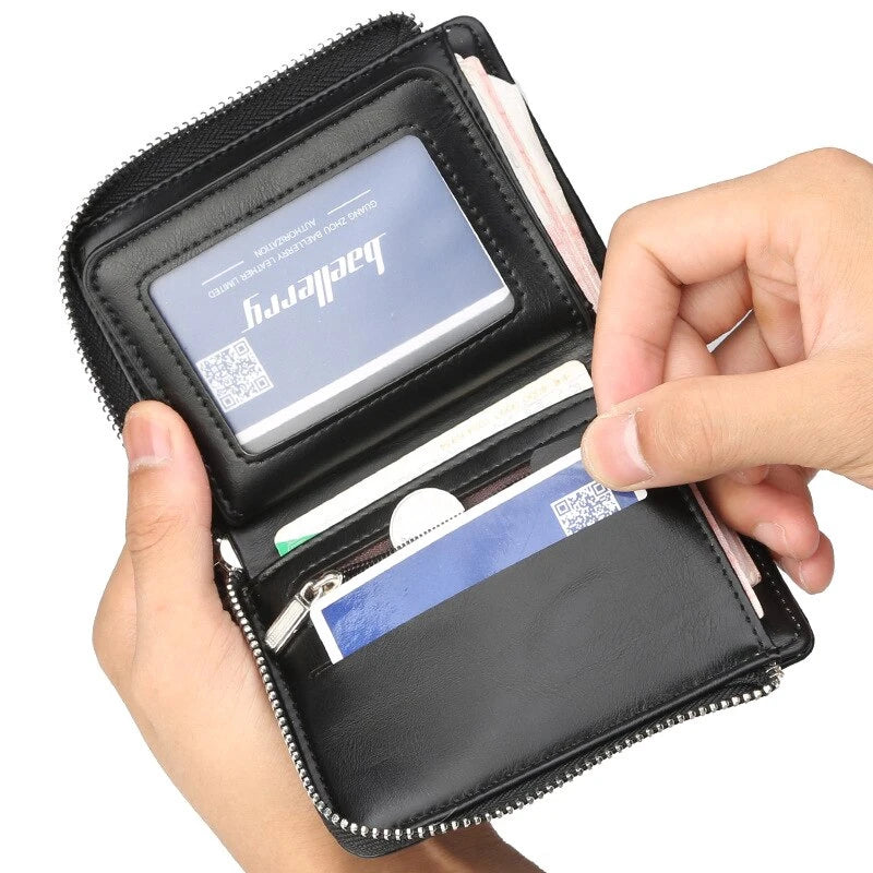 Seagloca Men PU Leather Zipper Wallet Purse Short Male Clutch