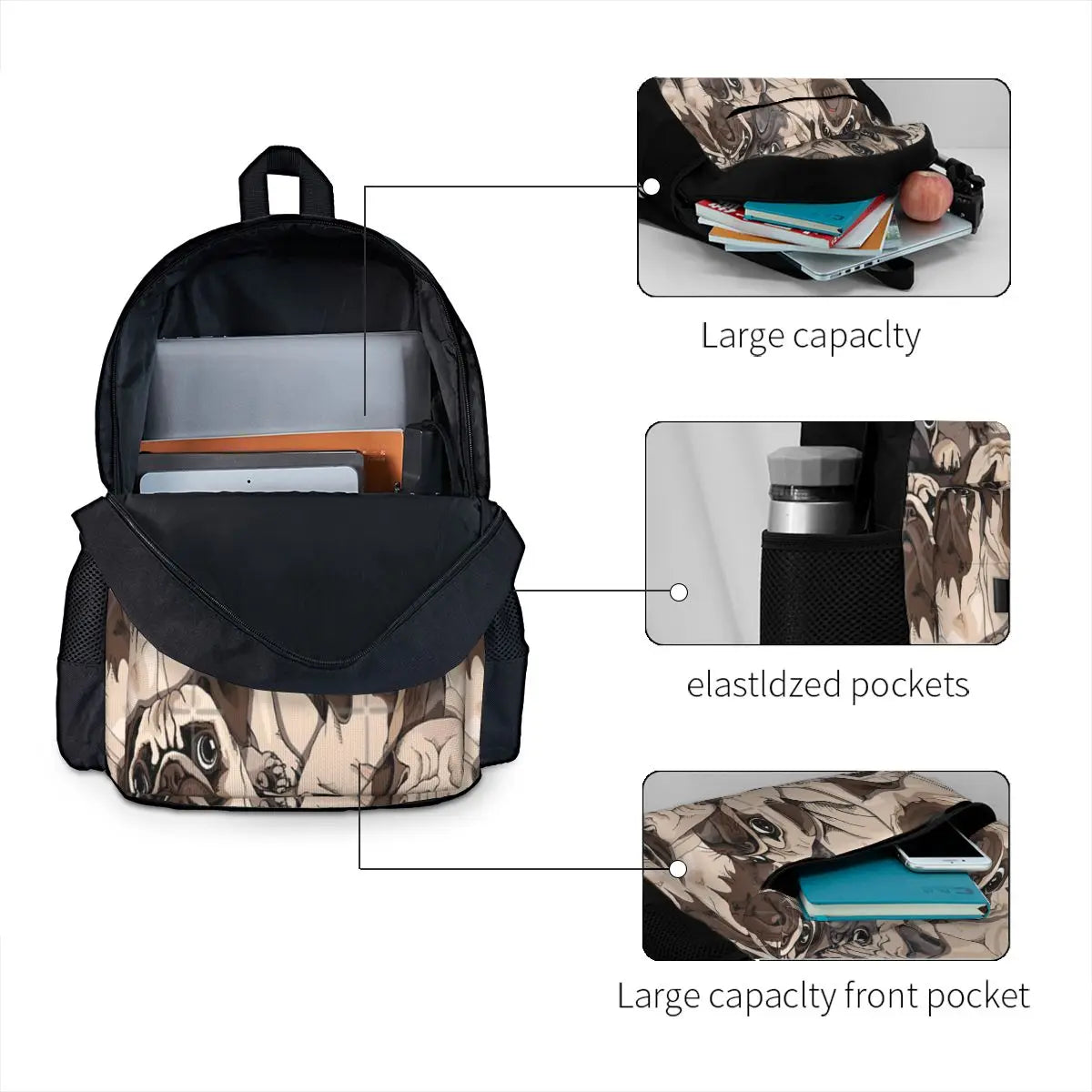 Portrait Backpacks Men's Women's Zipper School Bag