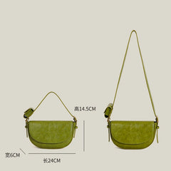 Vintage Oil Wax Skin Semicircle Saddle Bag Small Lady Shoulder Bag Green