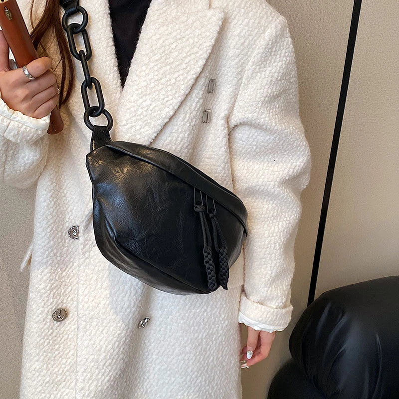 Semicircle Saddle Crossbody Bag Women PU Leather Fanny Pack Travel Chest Bag