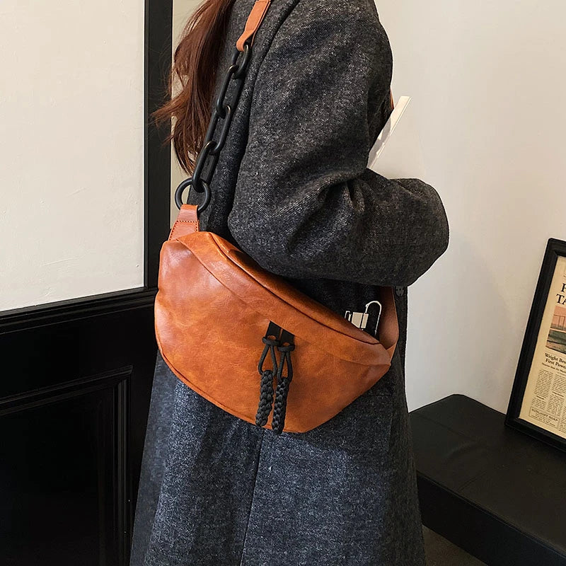 Semicircle Saddle Crossbody Bag Women PU Leather Fanny Pack Travel Chest Bag