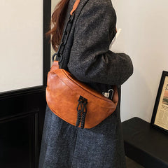 Semicircle Saddle Crossbody Bag Women PU Leather Fanny Pack Travel Chest Bag
