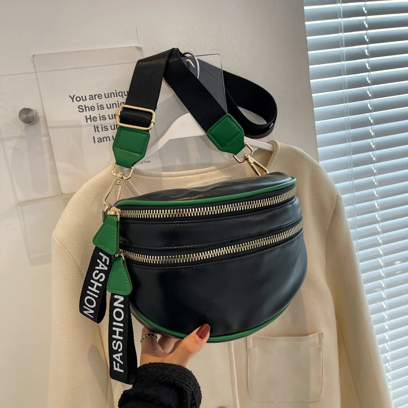 Semicircle Waist Bag Leather Commuter Fanny Pack Ladies Crossbody Chest Bag