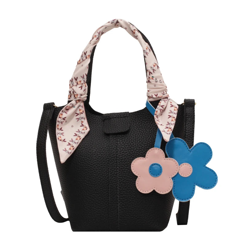 Leather Bucket Bag Lady Sac Solid Crossbody Bags for Girl