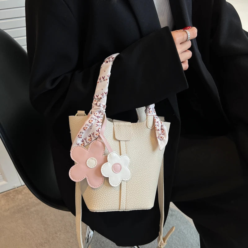 Leather Bucket Bag Lady Sac Solid Crossbody Bags for Girl