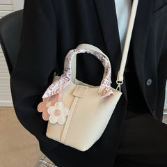 Leather Bucket Bag Lady Sac Solid Crossbody Bags for Girl