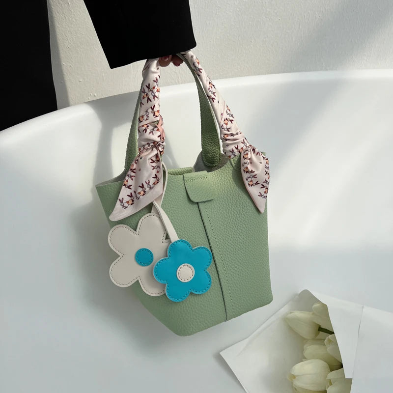 Leather Bucket Bag Lady Sac Solid Crossbody Bags for Girl
