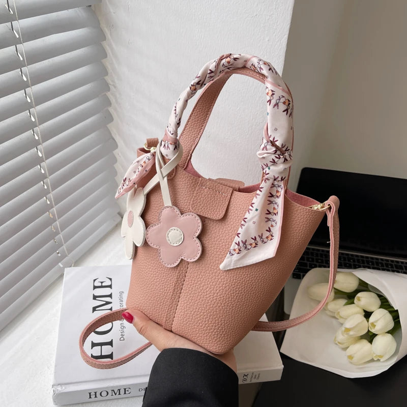 Leather Bucket Bag Lady Sac Solid Crossbody Bags for Girl