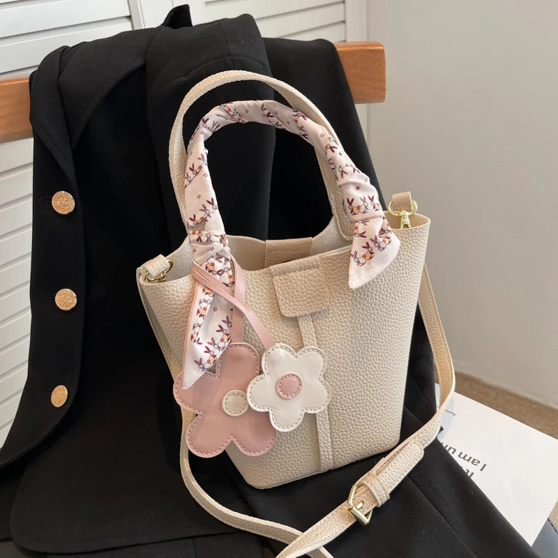 Leather Bucket Bag Lady Sac Solid Crossbody Bags for Girl