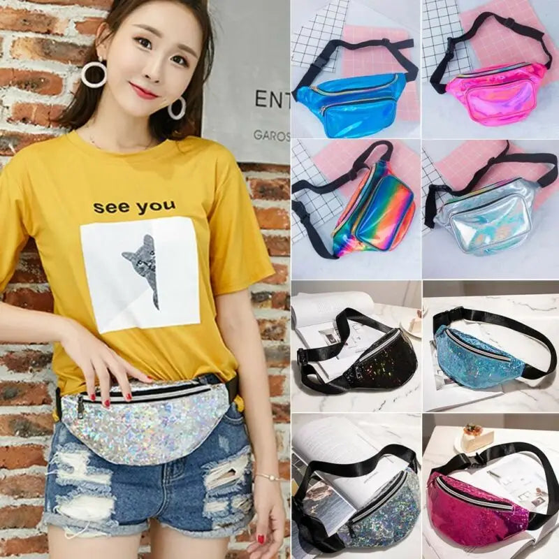 Sequin Glitter Waist Fanny Pack Belt Bum Bag Pouch Hip Purse